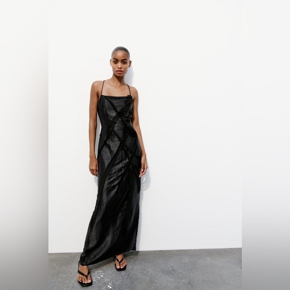 New Zara Leaf satin effect dress. Luxury blogger’s fav. XS 🔥✨✨✨ - Picture 1 of 9